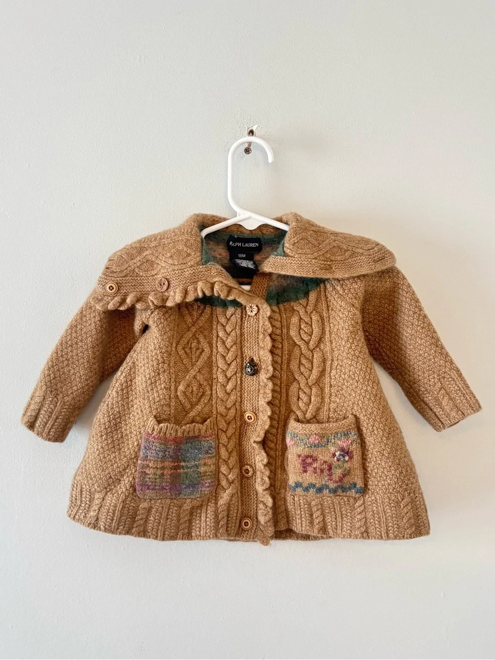 Ralph Lauren Girls Vintage Wool Cardigan Sweater Cable Knit Print Baby Y2K 2010